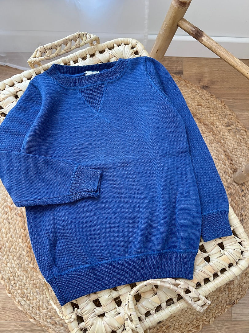 Pull Bonton 4 ans bleu en laine mérinos mixte hiver manches longues