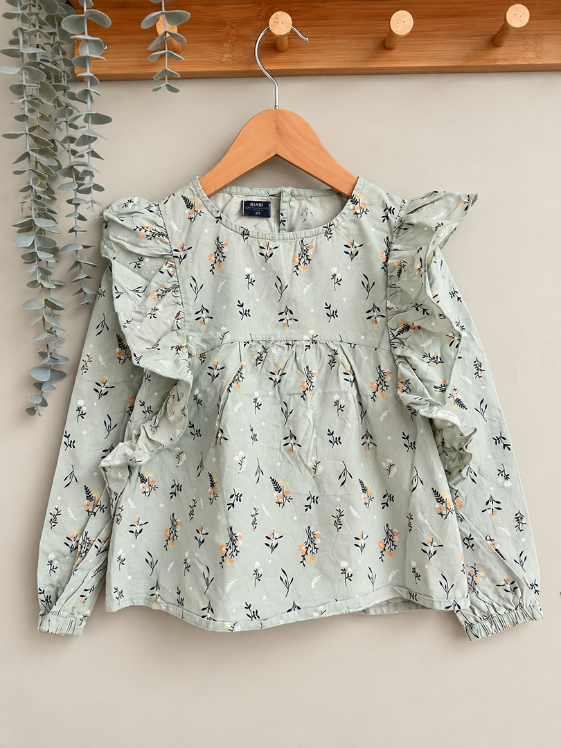 Blouse Kiabi fille vert clair 6 ans mi-saison manches longues fleurie