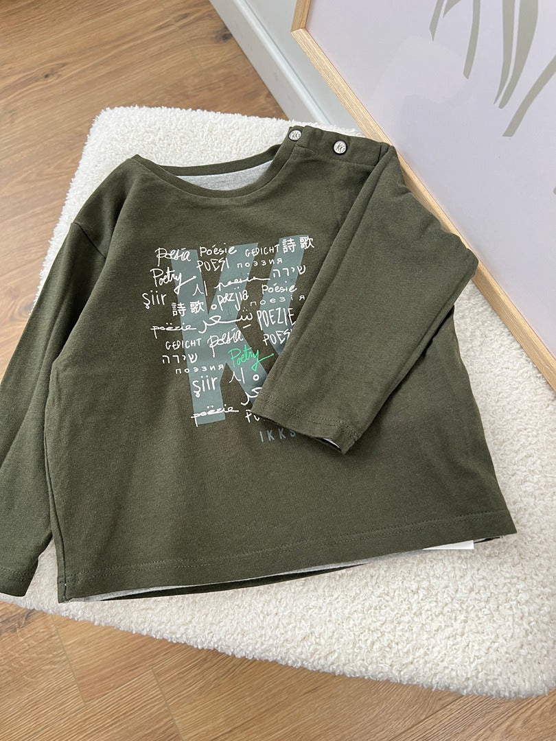 T-shirt manches longues réversible garçon Ikks - 12 mois - Gris kaki