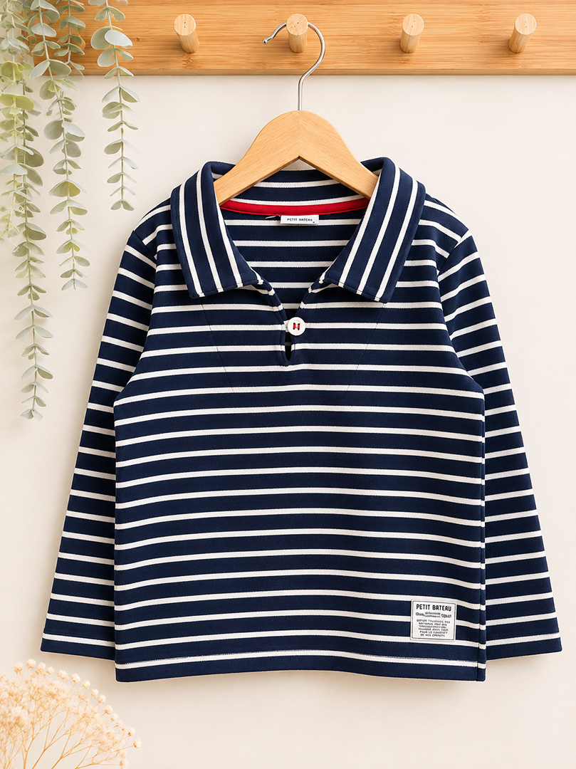 Pull polo marinière bleu Petit Bateau 5 ans mi-saison garçon manches longues