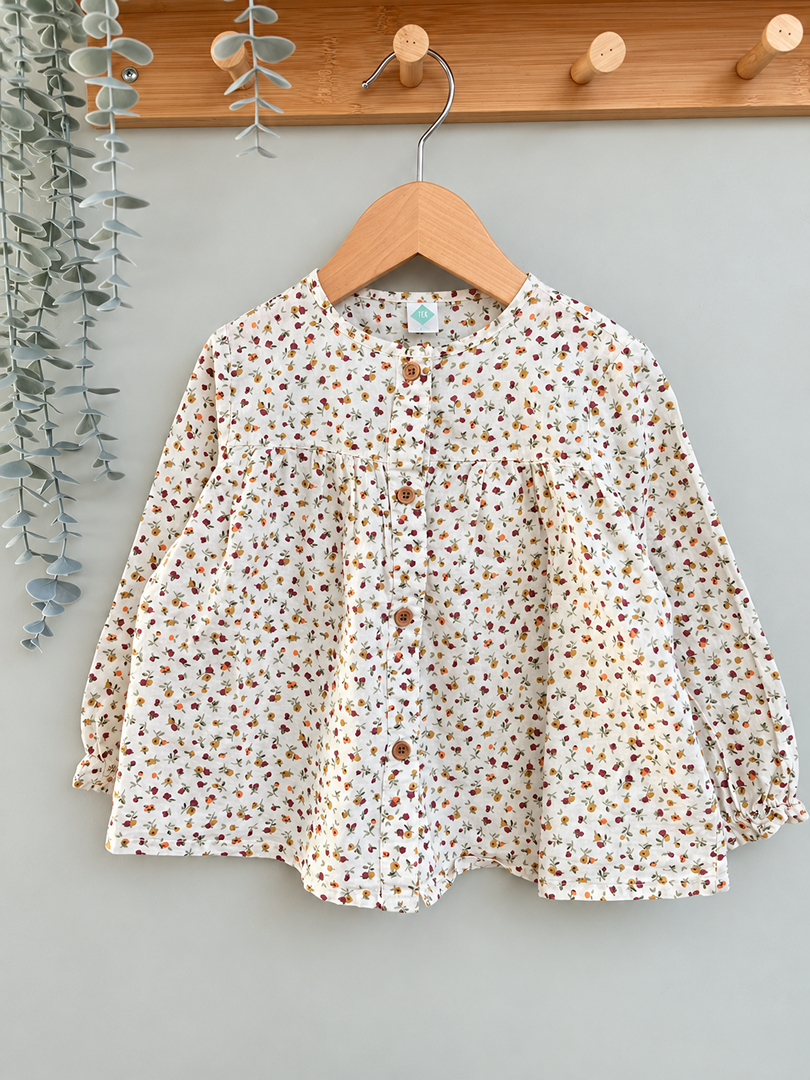 Chemise fille Tex Baby écrue fleurie mi-saison manches longues 3 ans