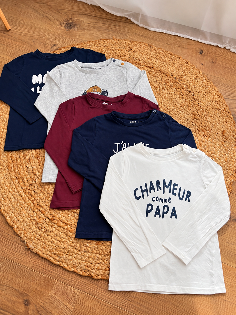 Lot de 5 t-shirts garçon manches longues Gémo 4 ans mi-saison