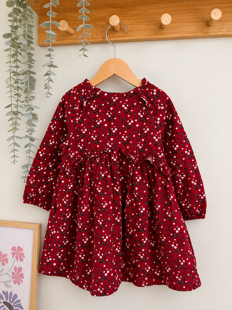 Robe rouge velours côtelé fille Sergent Major 3 ans manches longues hiver
