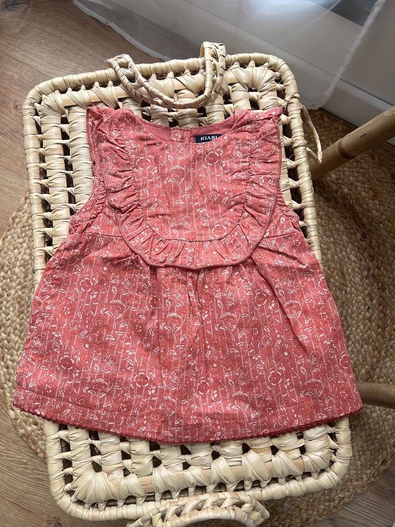 Tunique robe fille Kiabi 6 mois rose fleurie volantée été sans manches