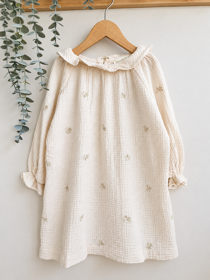 Robe fille Flolove Paris 4 ans crème mi-saison manches longues gaz de coton