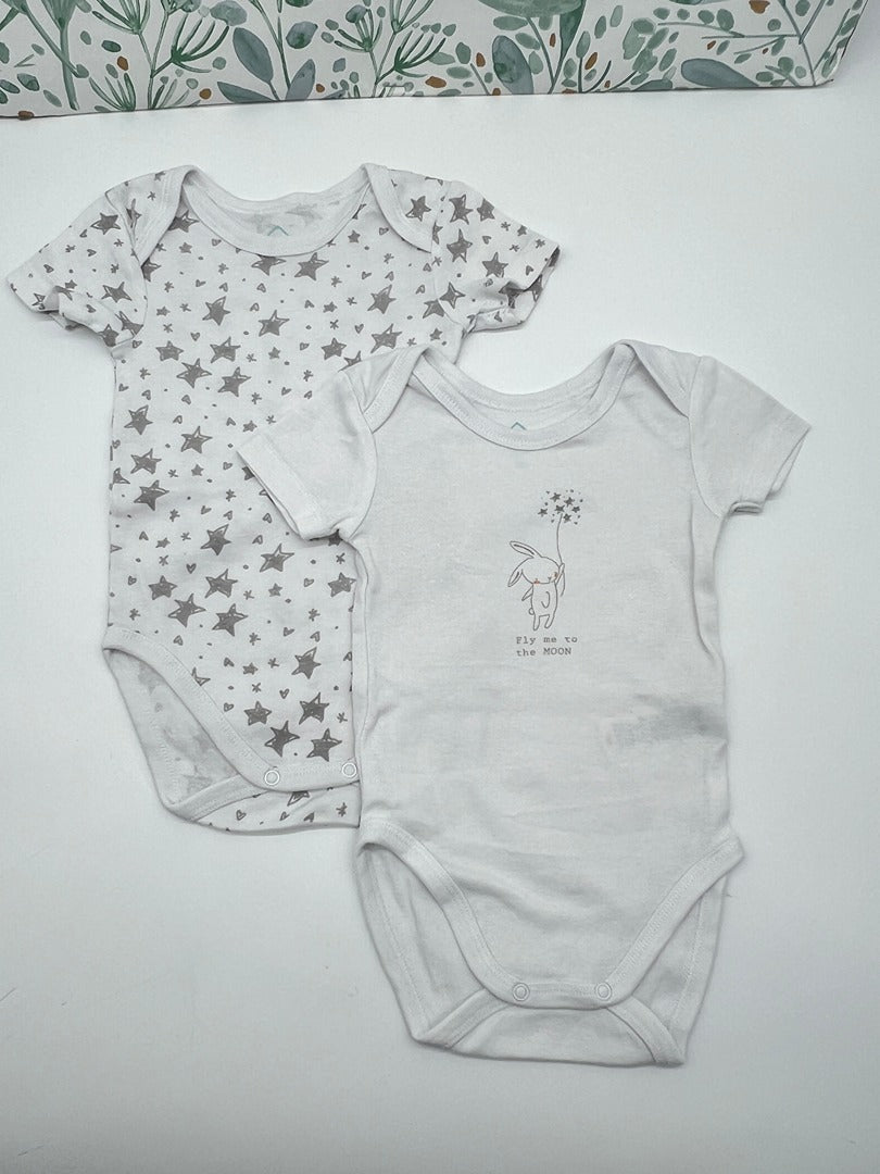 Lot 2 bodies mixte été manches courtes col Us - Tex baby - 6 mois - Blanc - Fille ou Garçon