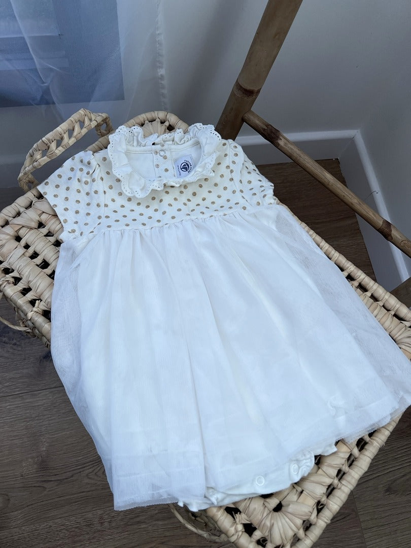 Robe body intégré fille Petit Bateau 12 mois blanc manches courtes mi-saison