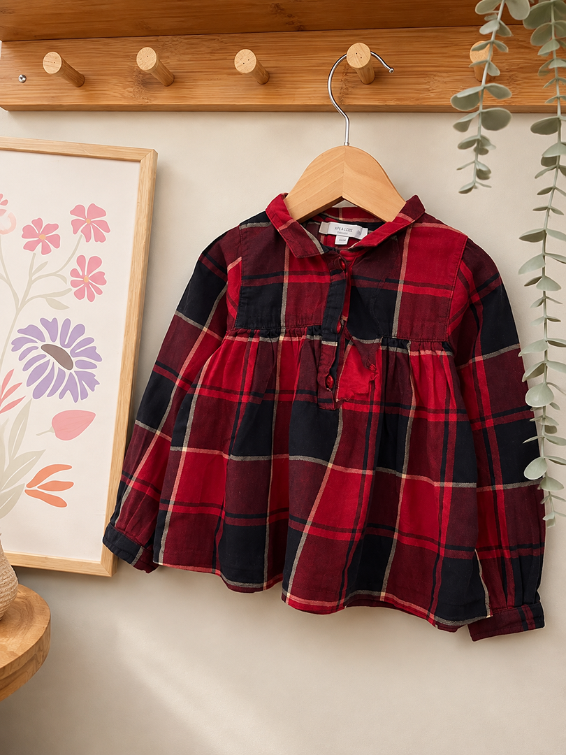 Blouse à carreaux style écossais fille Jacadi - 2 ans - Rouge noir mi-saison