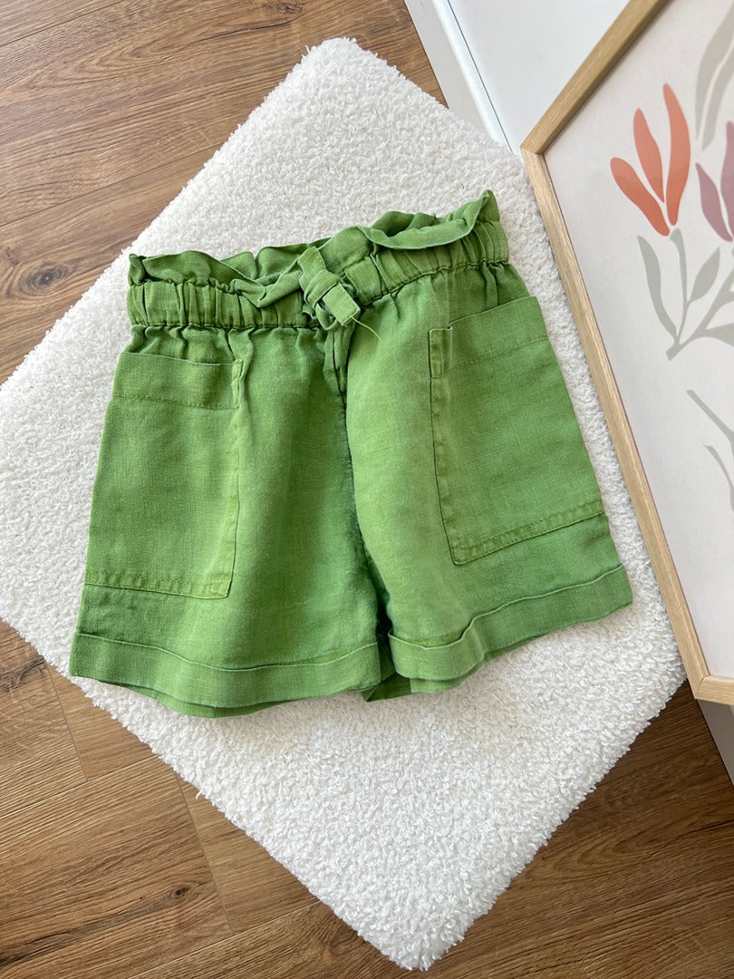 Short fille Monoprix Premium vert lin 3 ans été