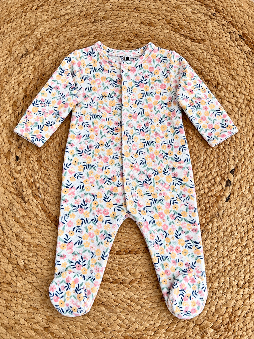 Pyjama 1 pièce en velours fille Tape à l'œil fleuri 1 mois hiver