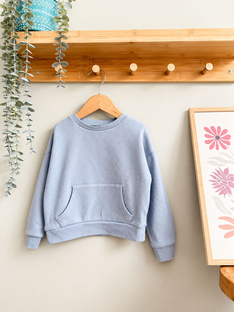 Sweat pull nid d'abeille col rond Kiabi 3 ans bleu garçon mi-saison manches longues