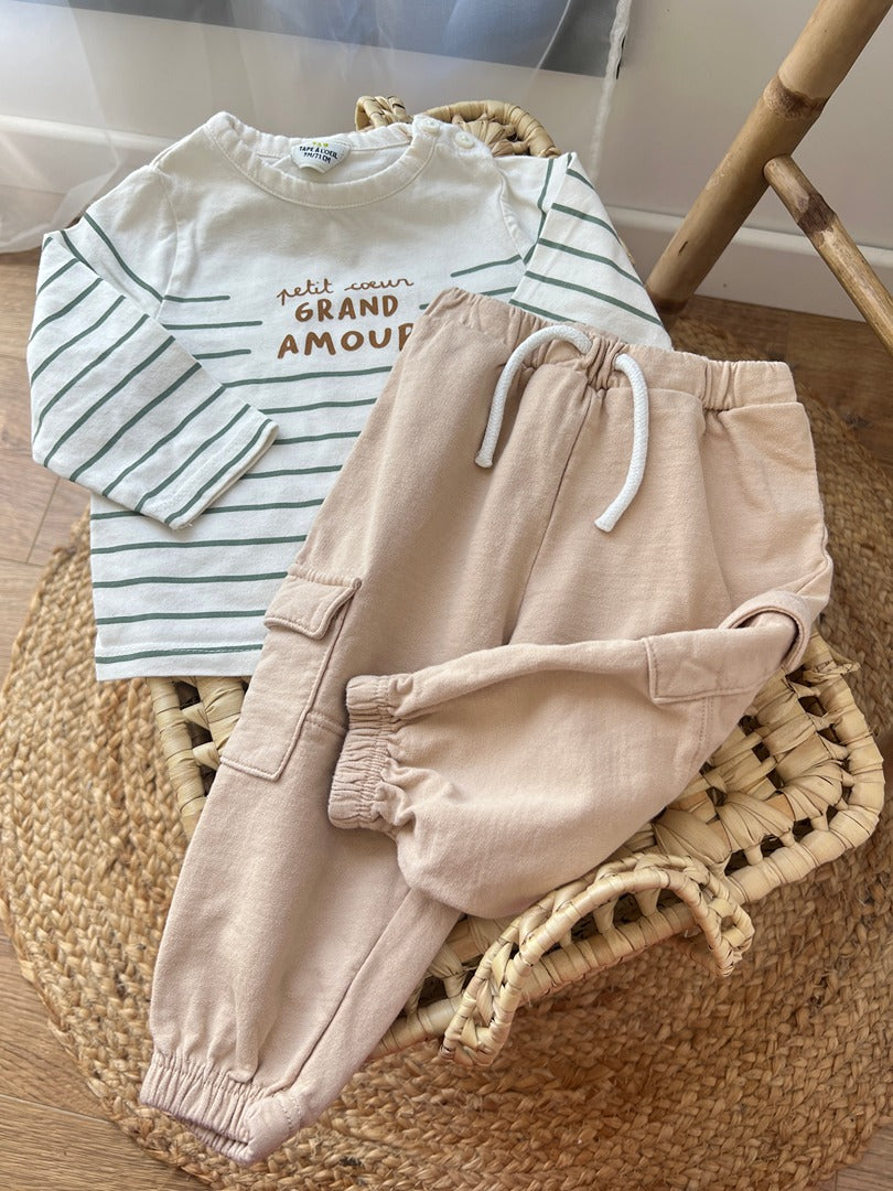 Ensemble garçon 9 mois Tape à l'œil H&m crème vert mi-saison
