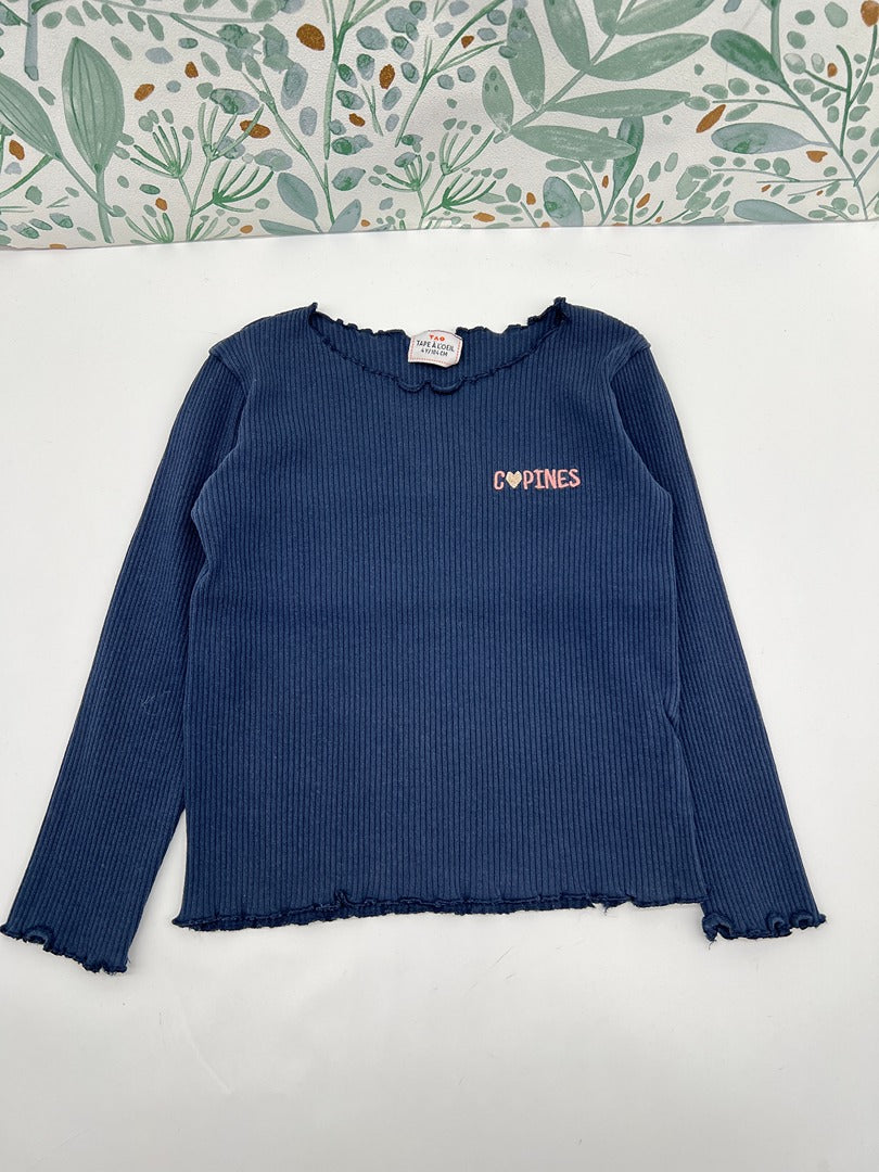 T-shirt manches longues Tao Tape À L'oeil - 4 ans / 104 cm - Bleu marine - État : Excellent Fille