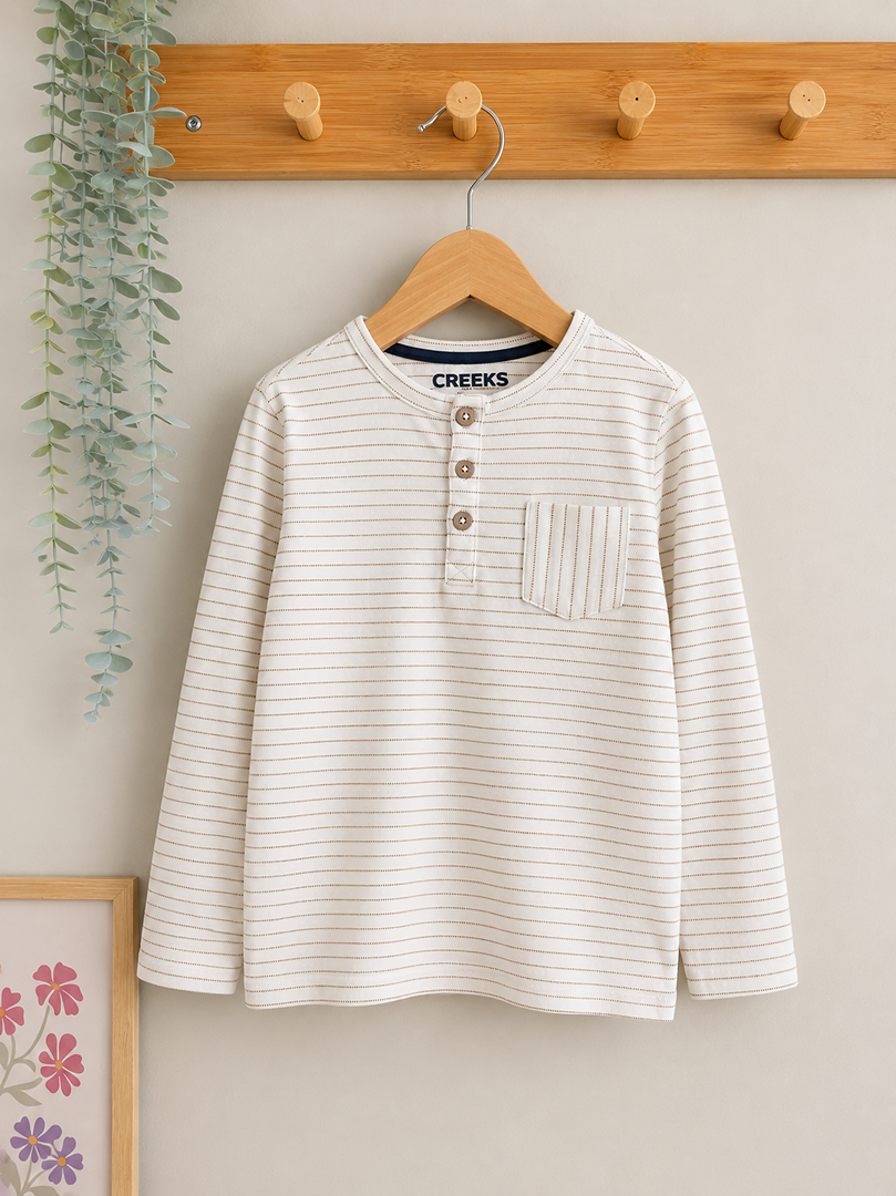 T-shirt rayé manches longues garçon Creeks 5 ans mi-saison écru