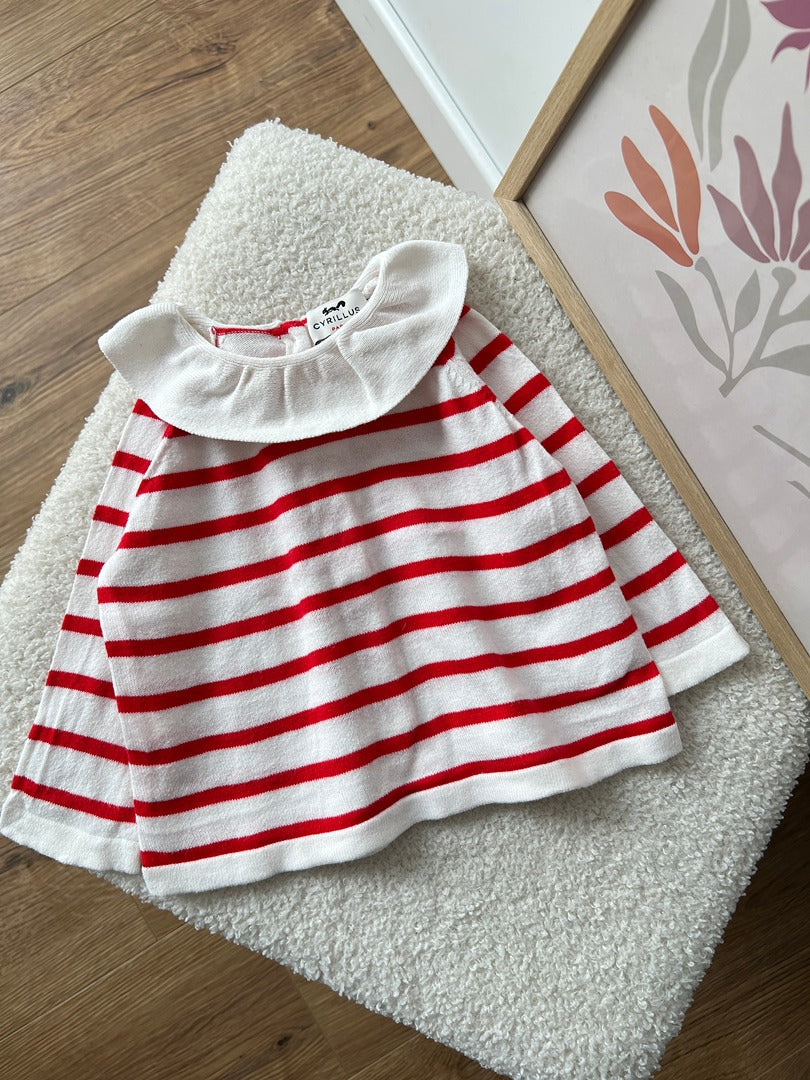 T-shirt joli col fille Cyrillus 18 mois marinière rouge blanc manches longues mi-saison