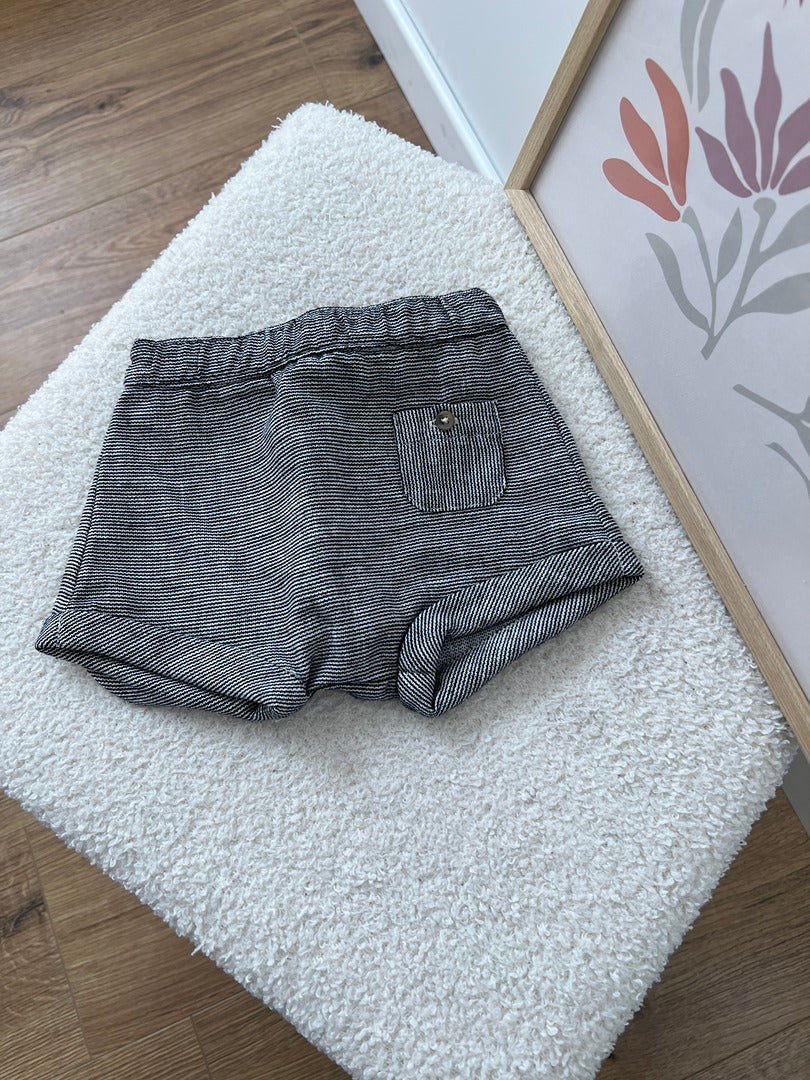 Short bébé Natalys 3 mois garçon été noir rayé lin laine