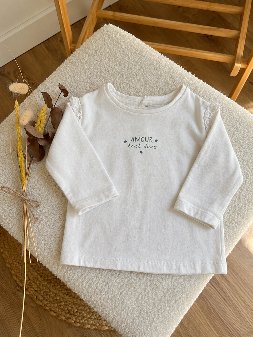 Pull léger manches longues fille Gémo 9 mois blanc mi-saison