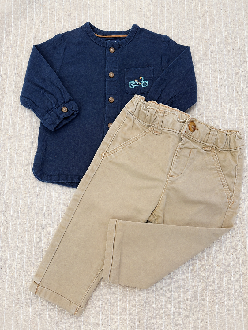 Ensemble idéal cérémonie garçon Kiabi 6 mois mi-saison manches longues Chemise col mao chino
