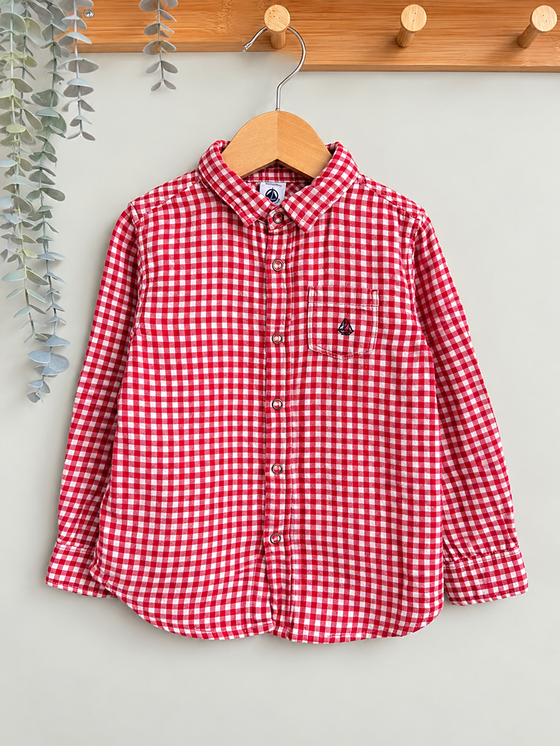 Chemise garçon Petit Bateau rouge à carreaux mi-saison manches longues 4 ans
