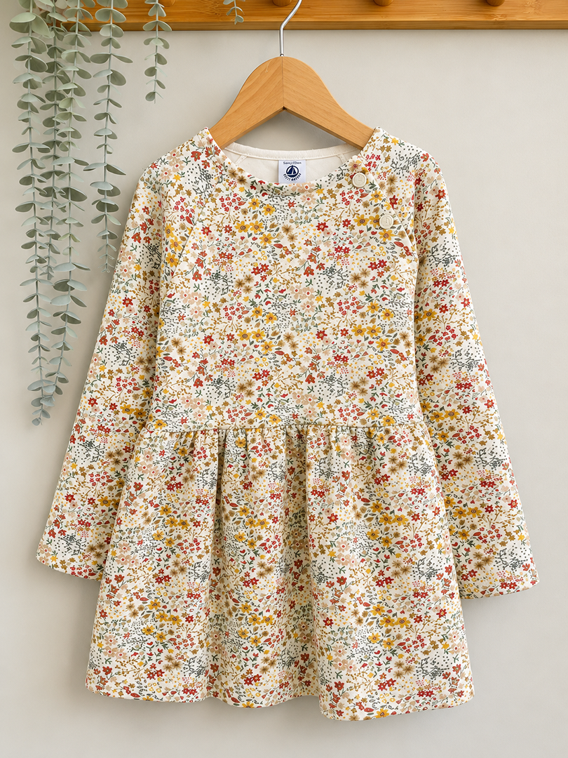 Robe fille Petit Bateau 5 ans fleurs crème manches longues