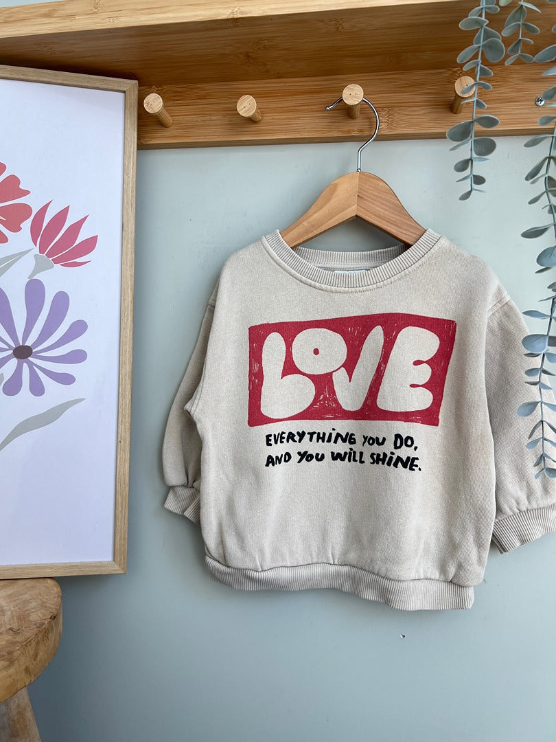 Sweatshirt pull beige Love Zara Kids mixte 12 mois 18 mois mi-saison - fille ou garçon