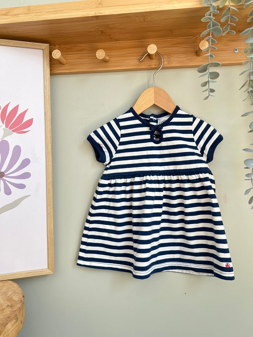 Robe fille Petit Bateau 6 mois marinière bleu marine été