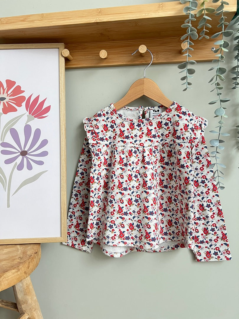 Sweat léger fille Tape à l'œil 5 ans blanc floral volant