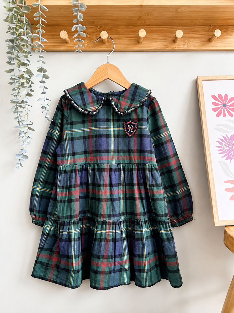 Robe joli col fille Kiabi Catherine Painvin 5 ans vert écossais hiver manches longues