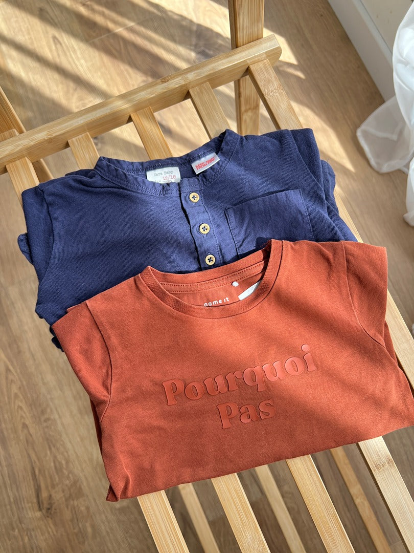 Lot 2 t-shirts Manches longues bleu orange Zara garçon 18 mois mi-saison