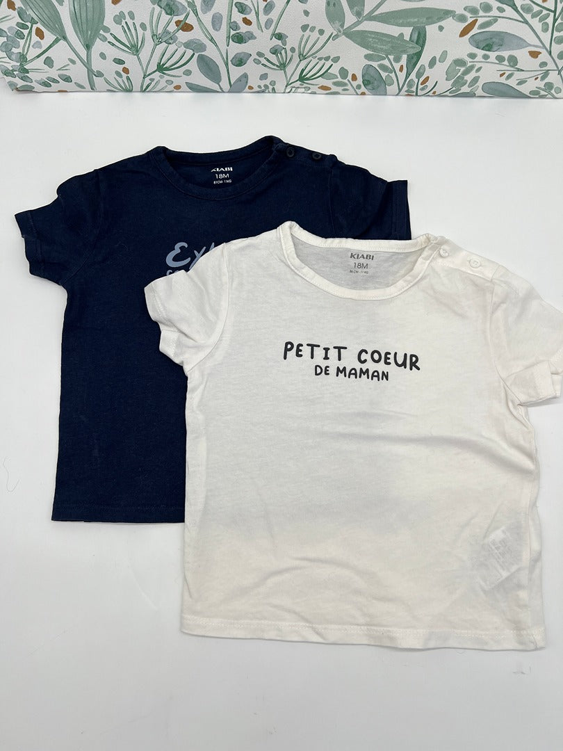 Lot 2 t-shirts Kiabi 18 mois bleu blanc manches courtes garçon été