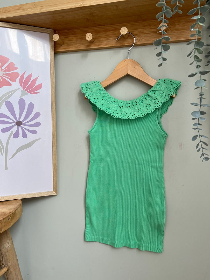 Robe pres du corps côtelé col broderie anglaise sans manches fille été Kiabi - 3 ans - Verte