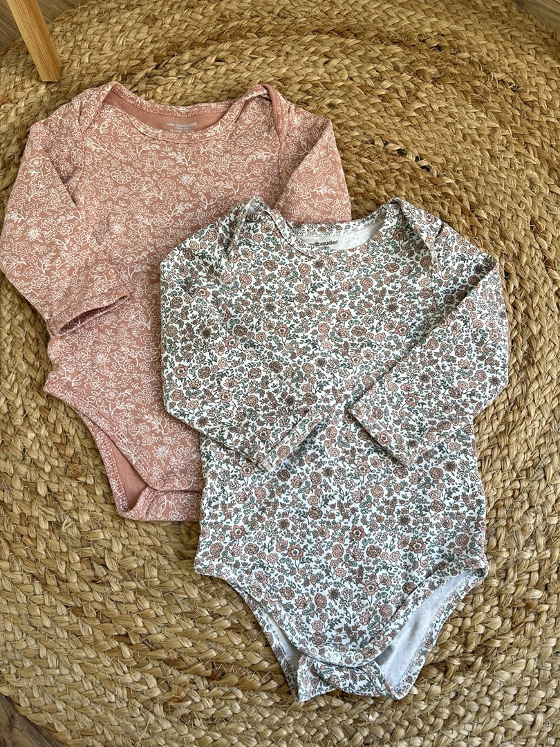 Lot de 2 bodies manches longues rose fille mi-saison 2 ans col Us Vertbaudet