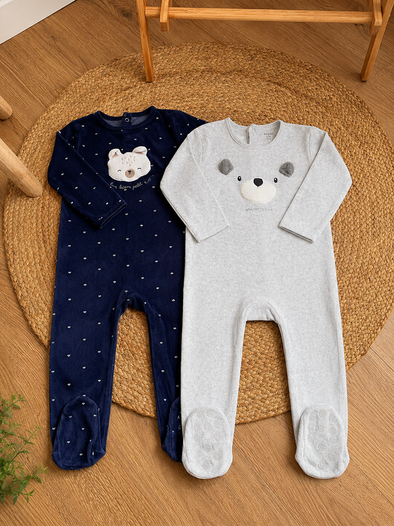 Pulls velours gris/bleu Kiabi garçon 36m manches longues