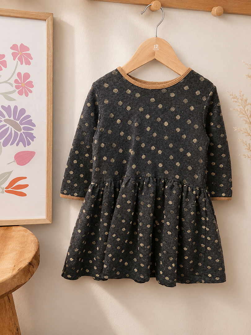 Robe Manches Longues fille Hiver Petit Bateau 3 Ans à pois dorés