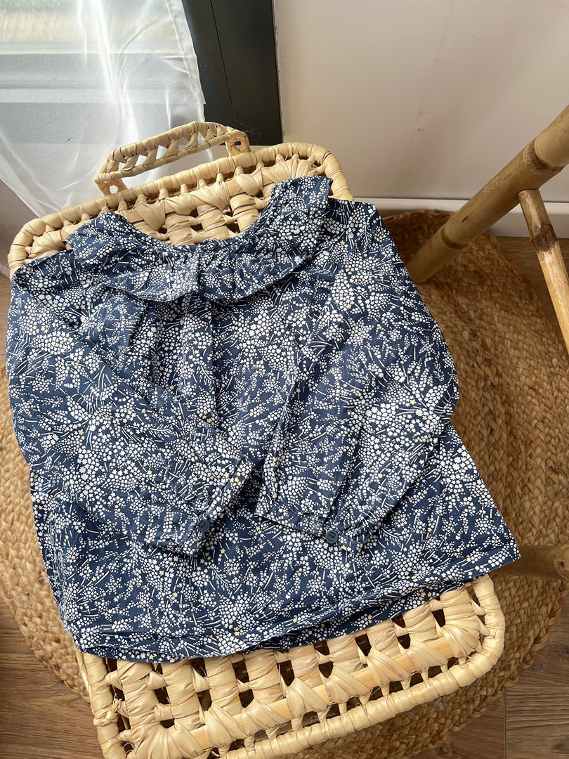 Blouse Jacadi fille 2 ans liberty marine manches longues mi-saison