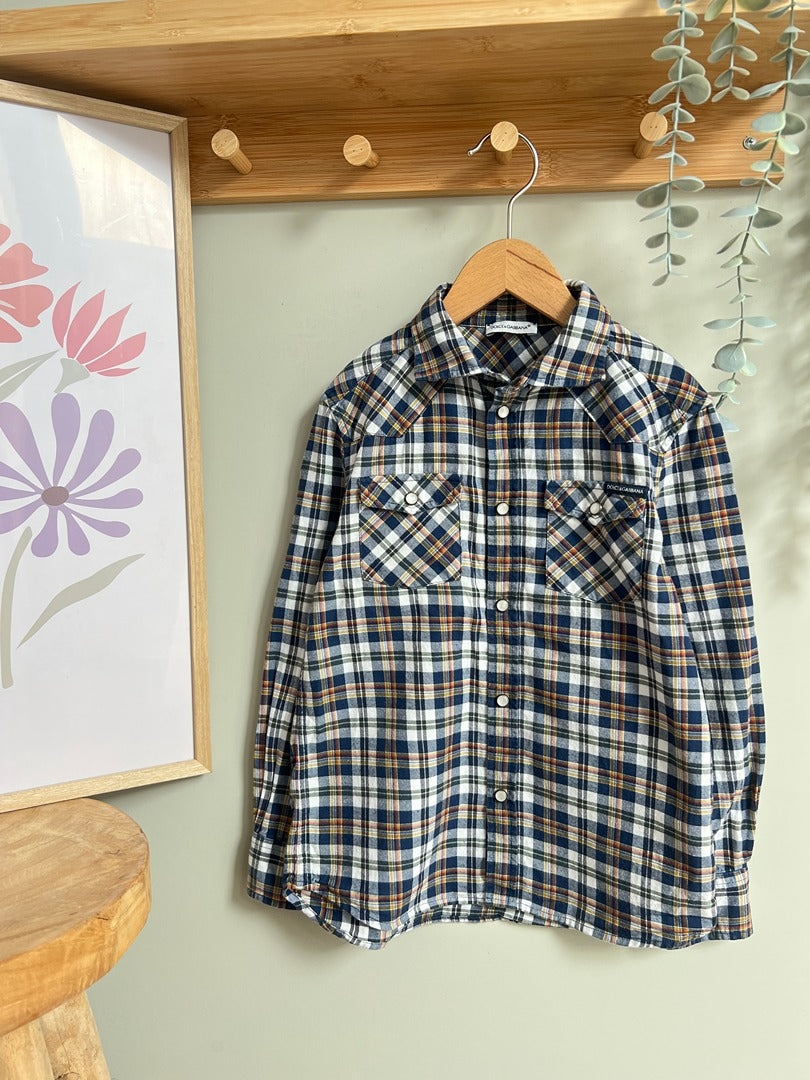 Chemise Dolce & Gabbana 5 ans garçon carreaux bleu marine manches longues