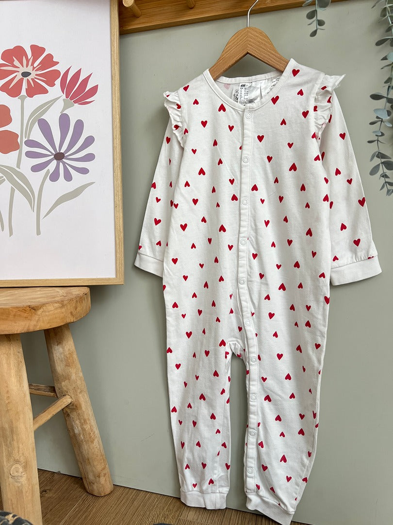 Pyjama 1 pièce sans pied Combinaison en jersey fille H&m 2 ans blanc à cœurs mi-saison