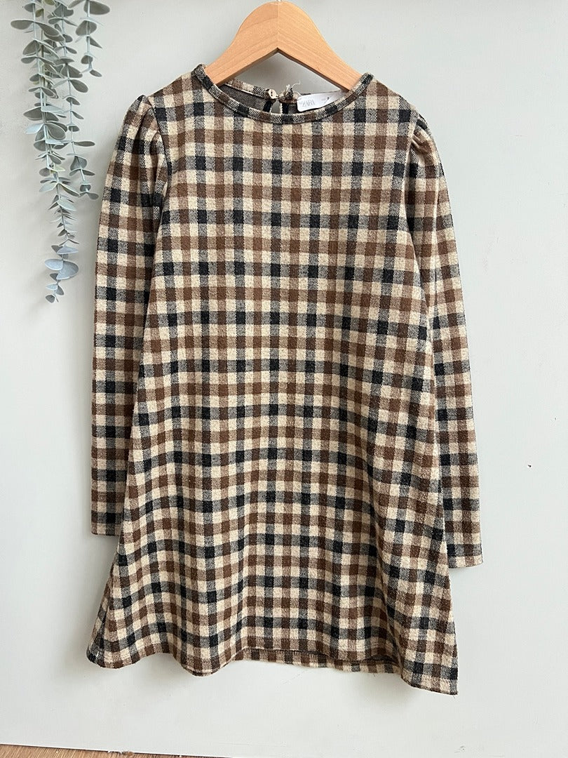 Robe fille Zara marron carreaux 8 ans hiver manches longues