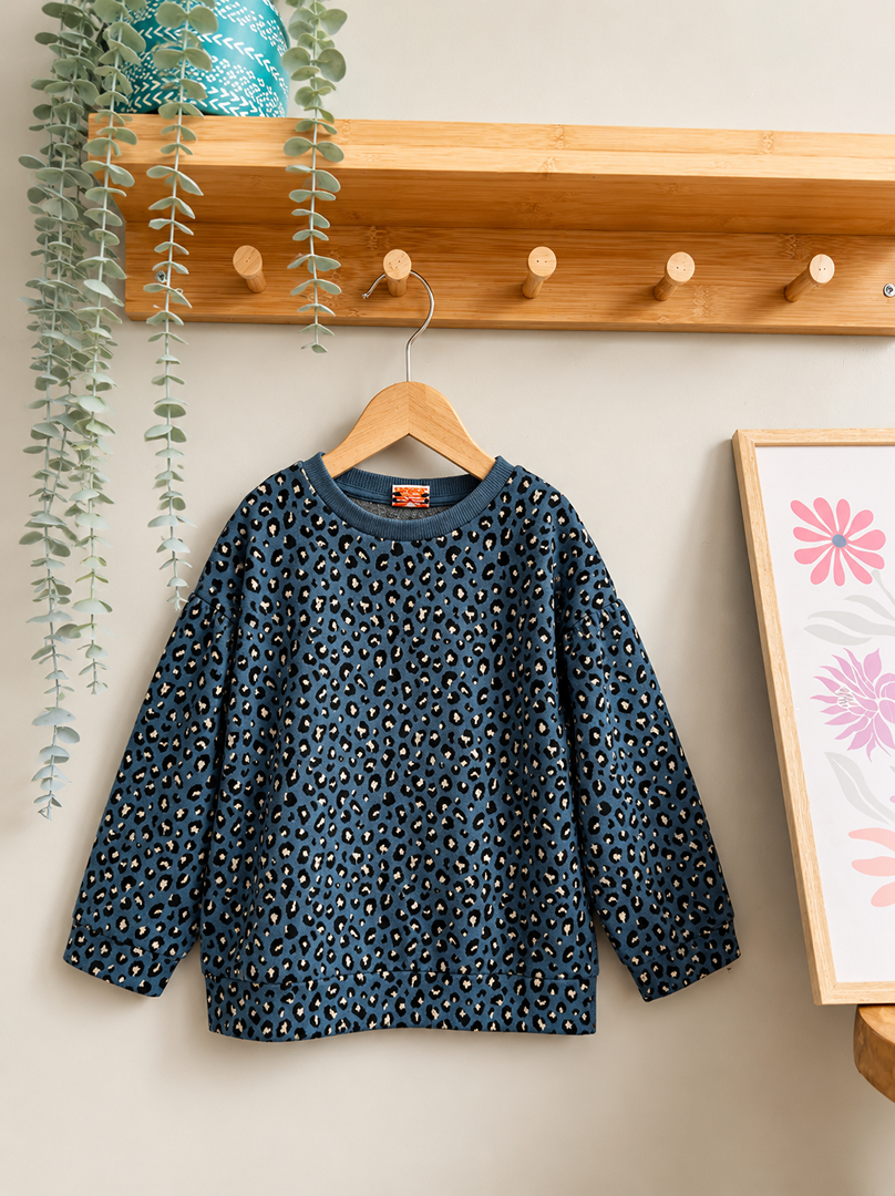 Sweat pull fille Tape à l'oeil Tao 4 ans bleu léopard hiver