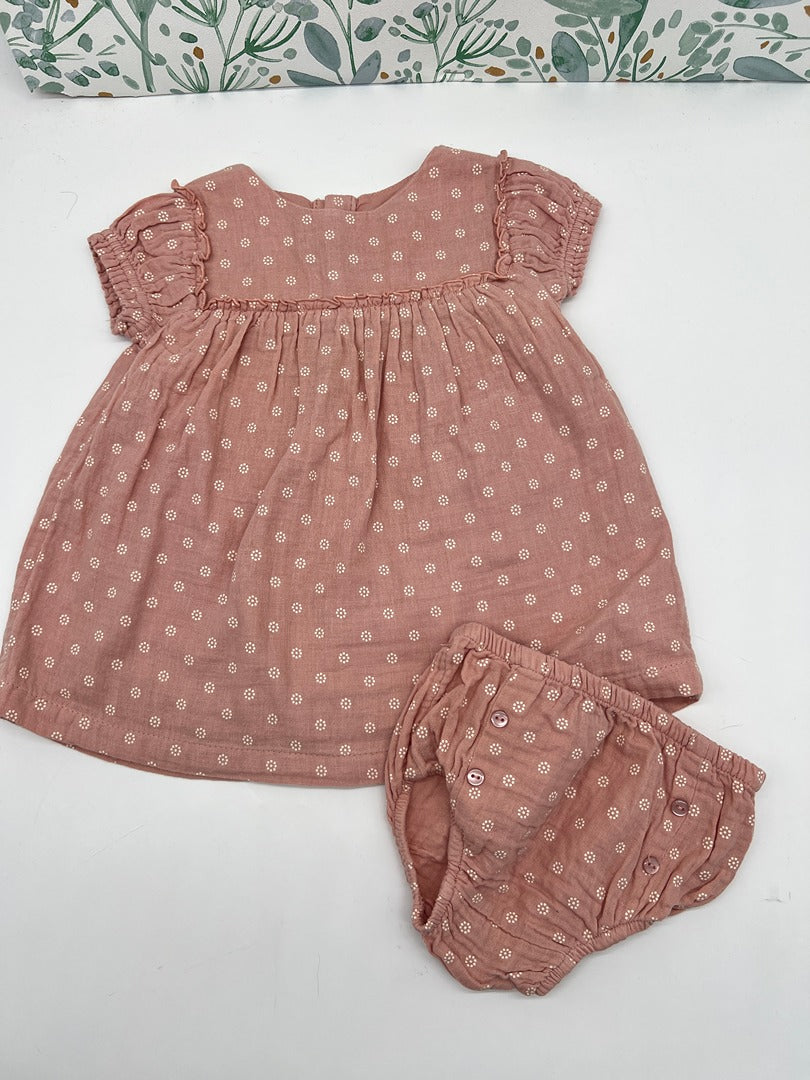 Ensemble robe + culotte bloomer assorti gaz de coton été fille Kiabi - 6 mois - Rose