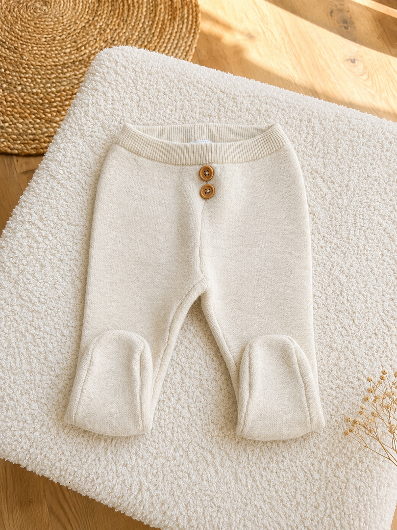 Pantalon legging à pieds Tape à l'oeil naissance crème mixte hiver fille garçon