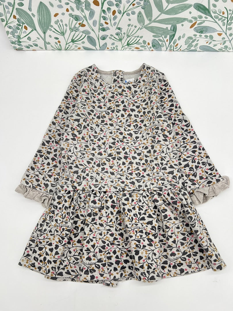 Robe manches longues fille Petit Bateau - 2 ans - Gris fleuri