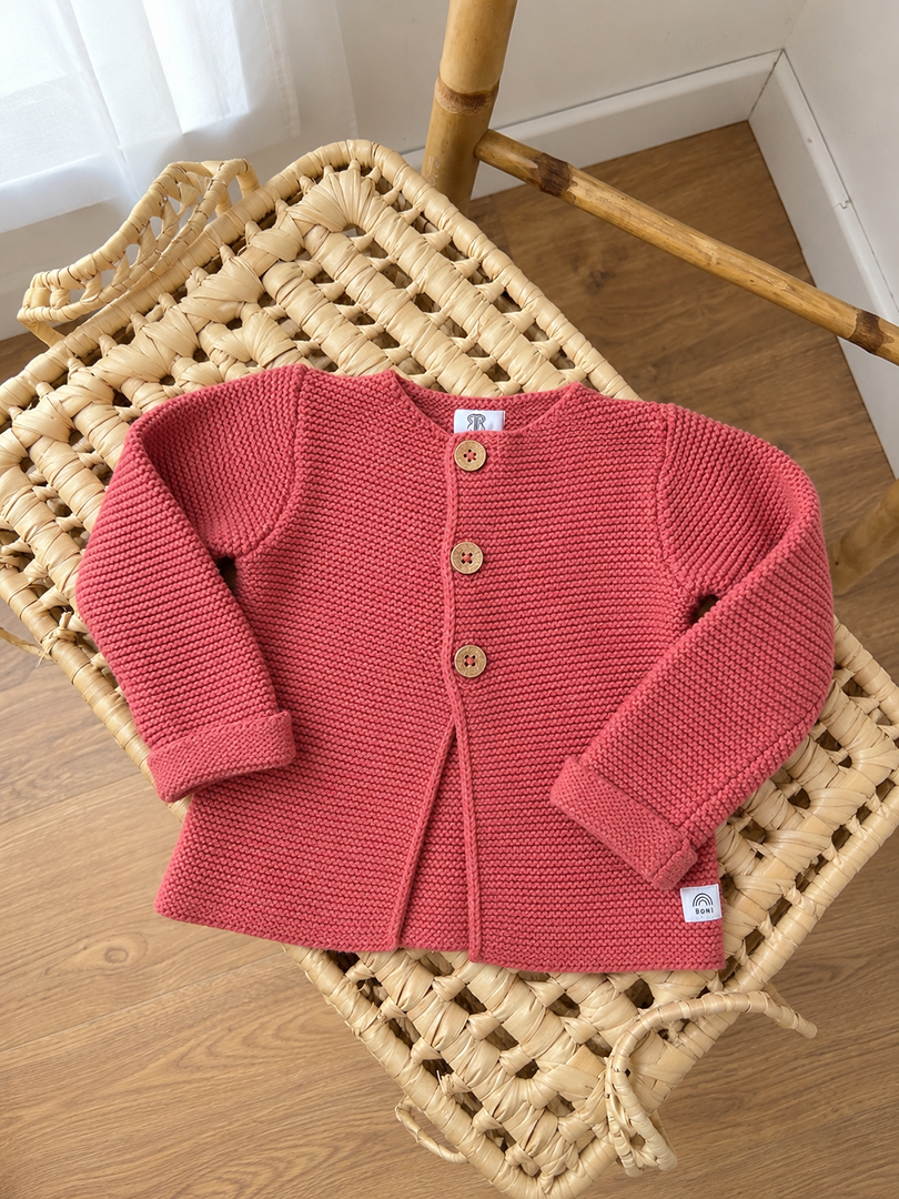 Gilet en maille rouge La Redoute Collections 9 mois bébé mixte mi-saison fille ou garçon