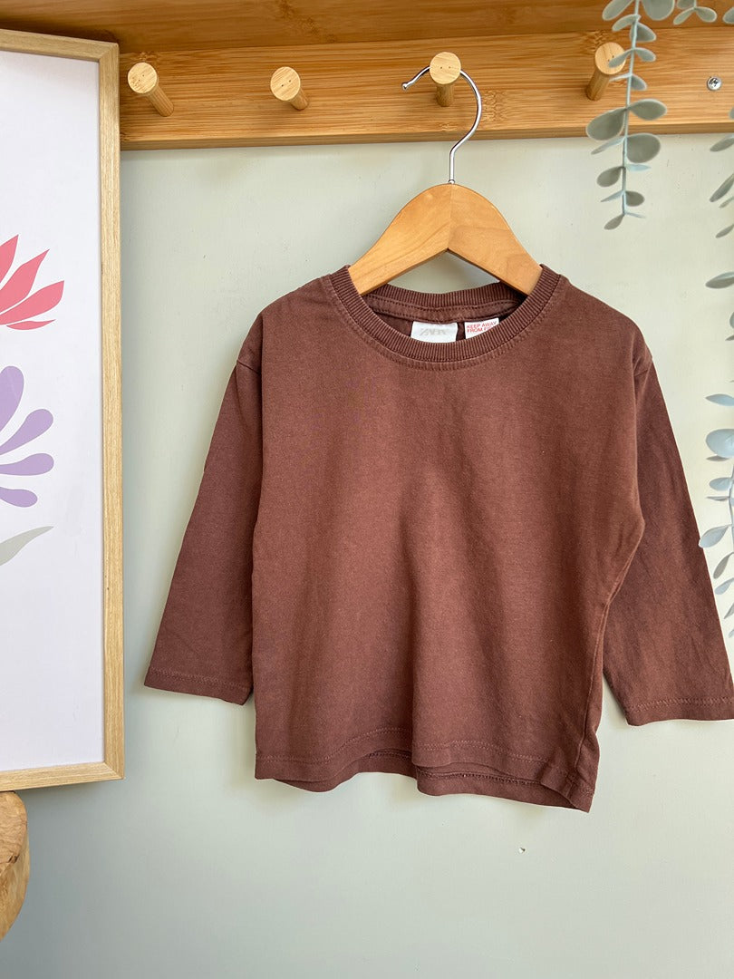 T-shirt manches longues Zara 12 mois 18 mois marron garçon mi-saison