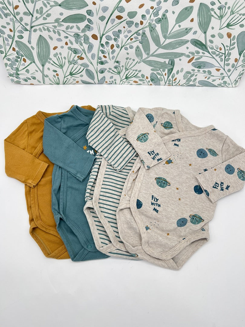 Lot 4 bodies croisés Bodies La Redoute Collections - 3 mois - Jaune - Garçon