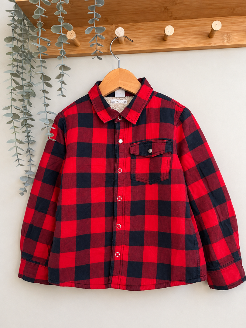 Chemise doublée Petit Bateau garçon 5 ans rouge carreaux style bucheron hiver