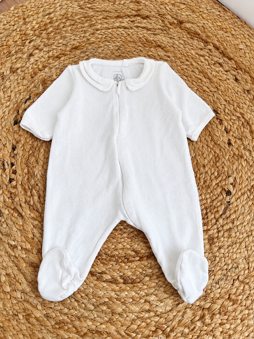 Pyjama 1 pièce velours blanc Petit Bateau bébé fille ou garçon mi-saison manches longues 1 mois