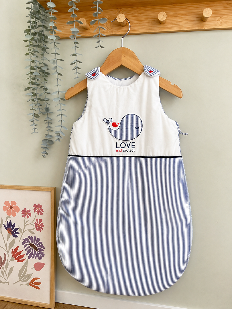 Gigoteuse mi-saison Obaïbi bleu blanc sans manches Mixte garçon ou fille 1 mois 3 mois 6 mois
