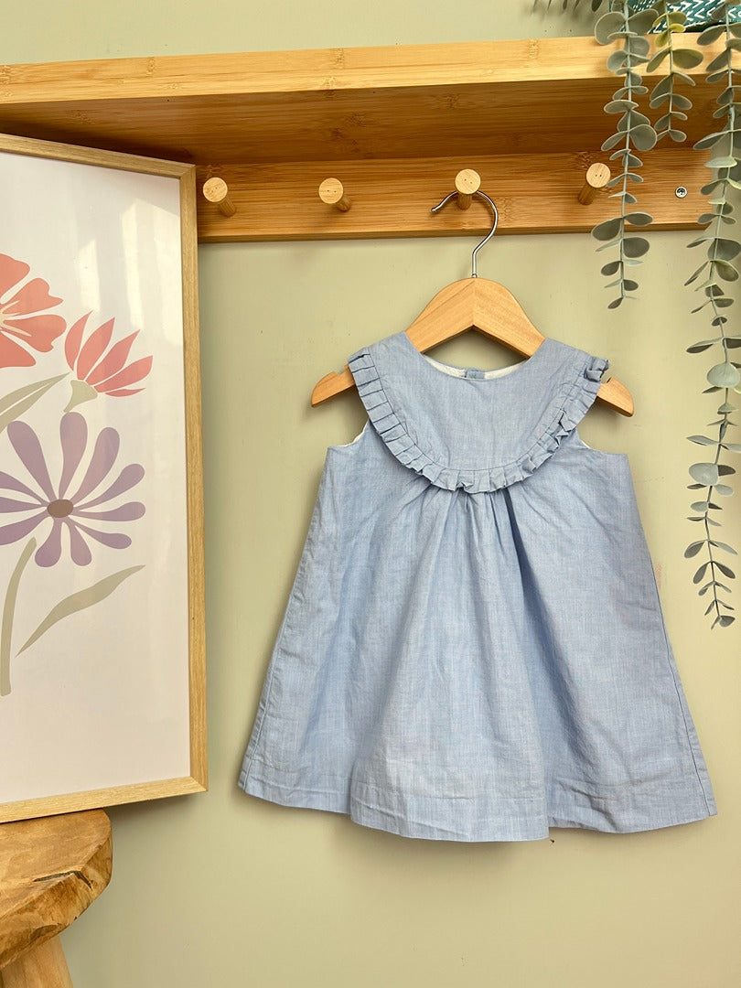 Robe Jacadi fille 6 mois bleue col volanté chic été