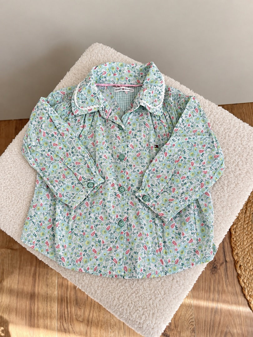 Chemisier fille Tommy Hilfiger vert fleuri manches longues mi-saison 18 mois